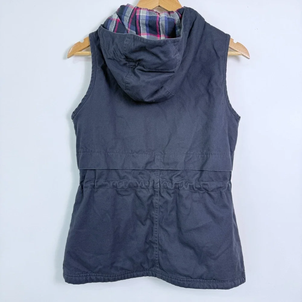 Columbia Jacket Vest Womens XS Gray Hooded Full Zip‎ Blanket Lined Front Pockets